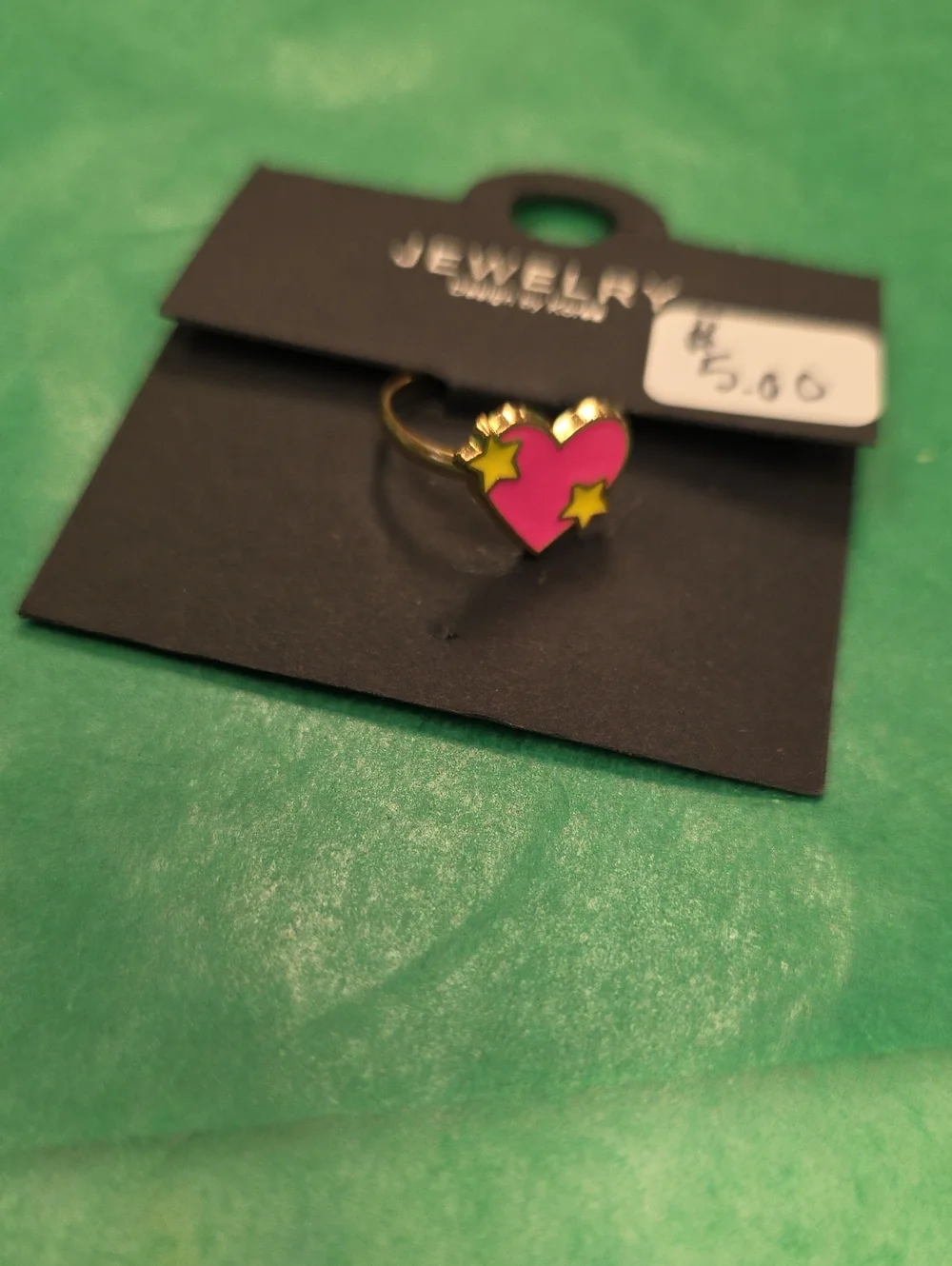 Gold-Tone Pink Heart Ring with Star Accents